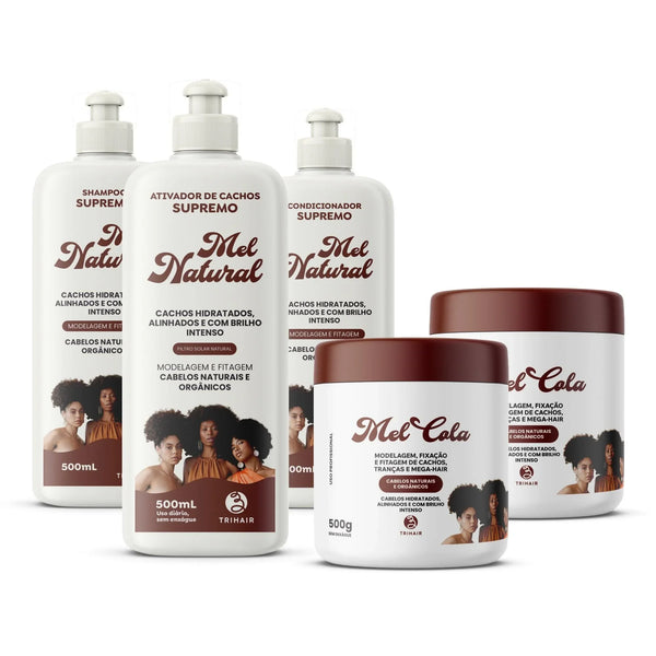 Kit Completo Mel Cola Trihair 500g com Shampoo, Condicionador e Ativador Mel Natural