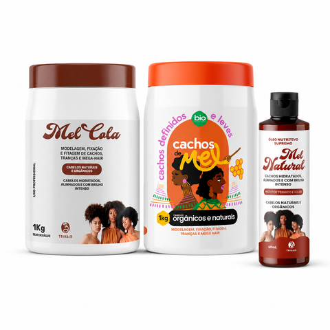 Mel Cola Trihair 1kg + Cachos de Mel 1kg + Óleo Nutritivo Mel Natural — Mel & Brilho