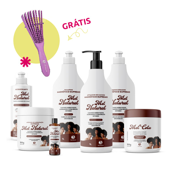 Kit Completo Mel Natural Trihair 1kg com Escova de brinde