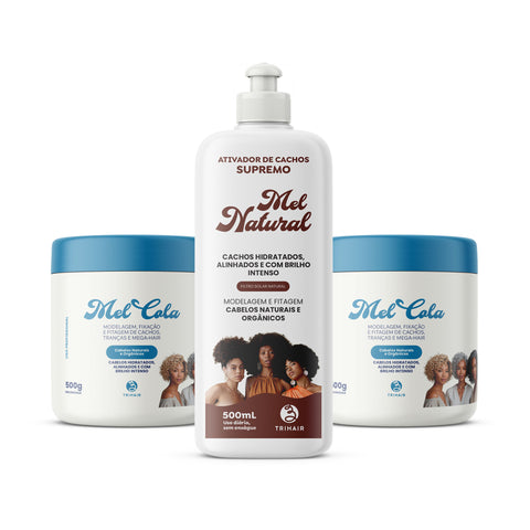 Kit 2 Mel Cola Cabelos Claros 500g e Ativador Mel Natural Trihair