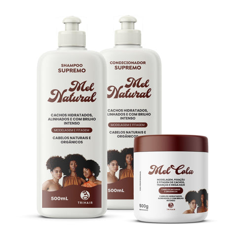 Kit Trihair com Shampoo, Condicionador Mel Natural e Mel Cola 500g