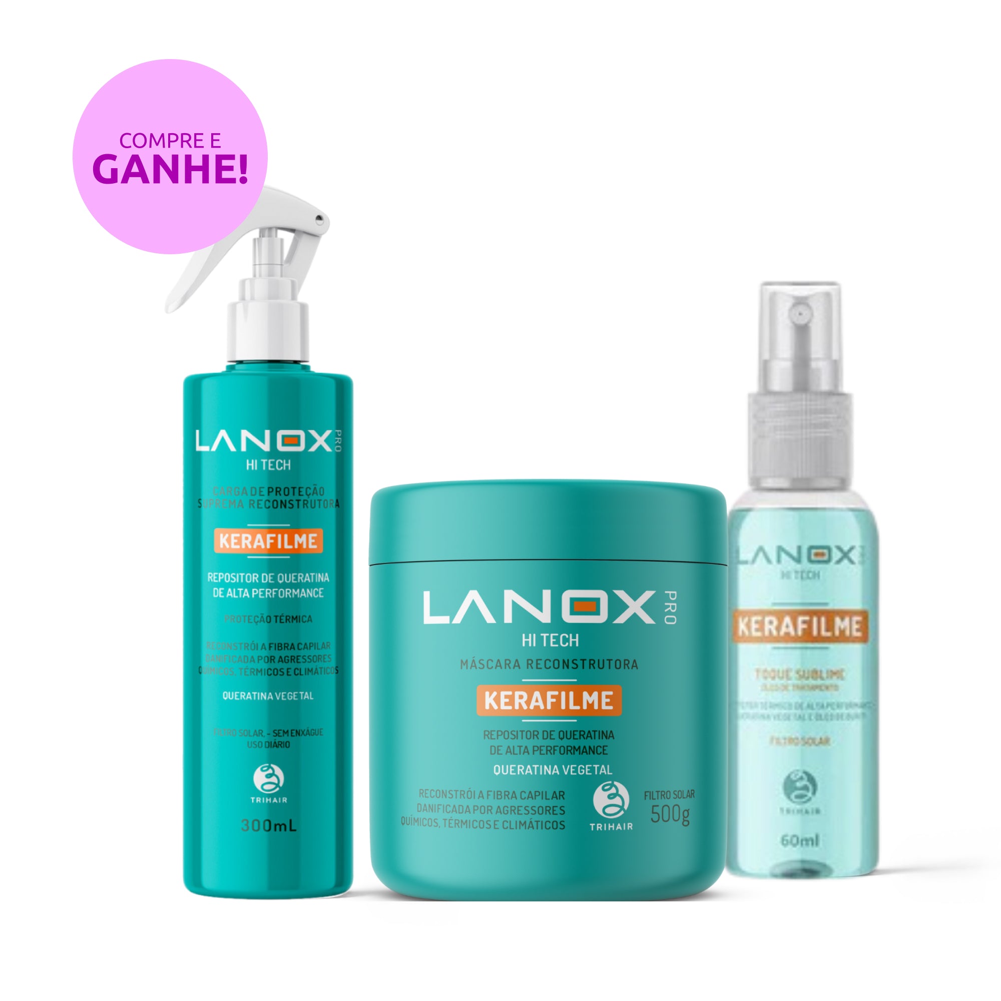 Máscara Kerafilme 500g + Óleo Toque Sublime 60ml + Carga de Proteção K