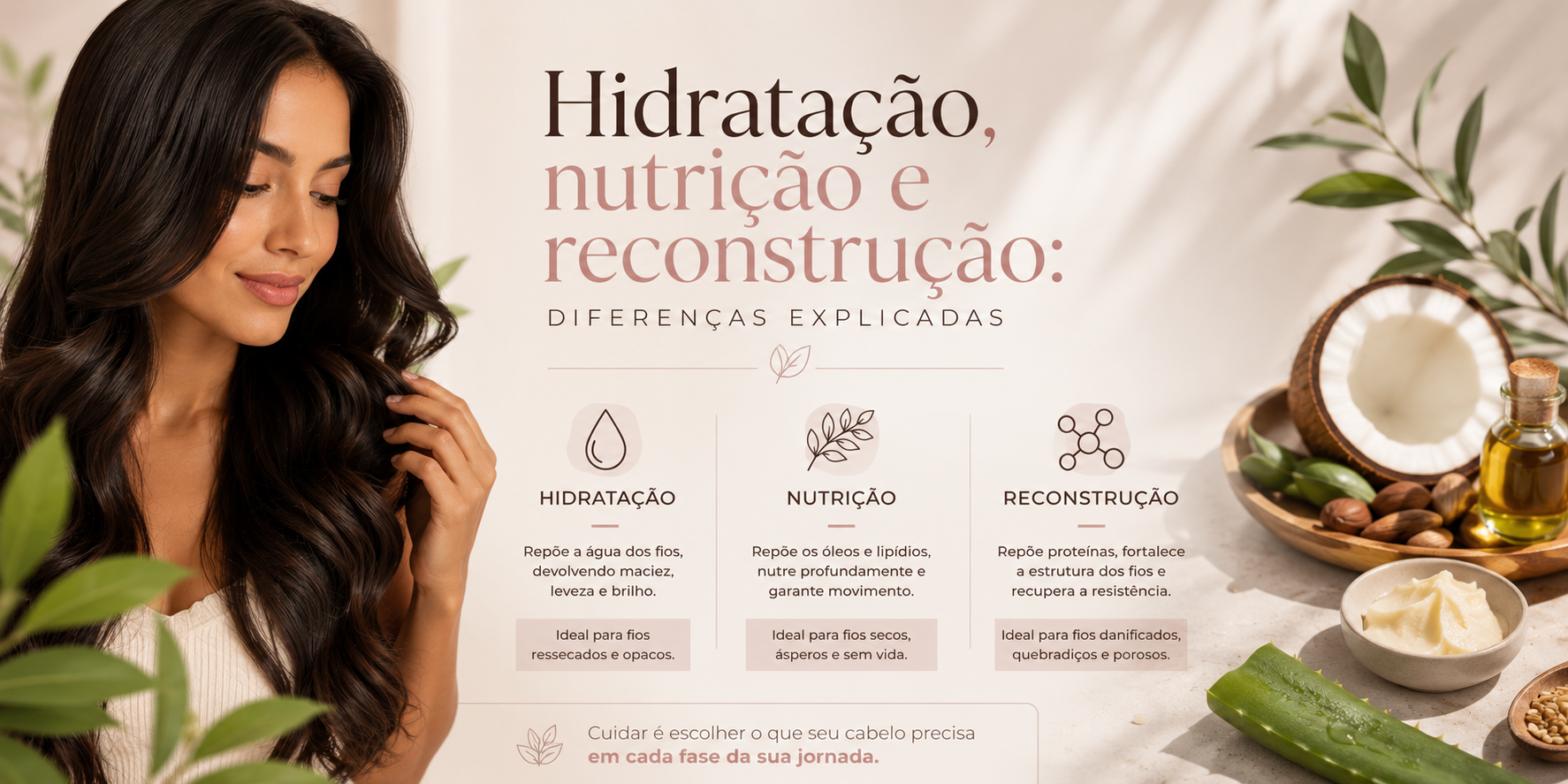 Hidratação, nutrição e reconstrução: diferenças explicadas