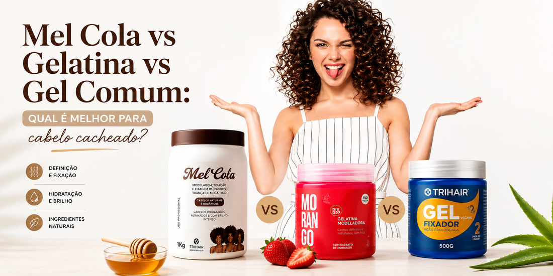 Mel Cola vs Gelatina vs Gel Comum: qual é melhor para cabelo cacheado?