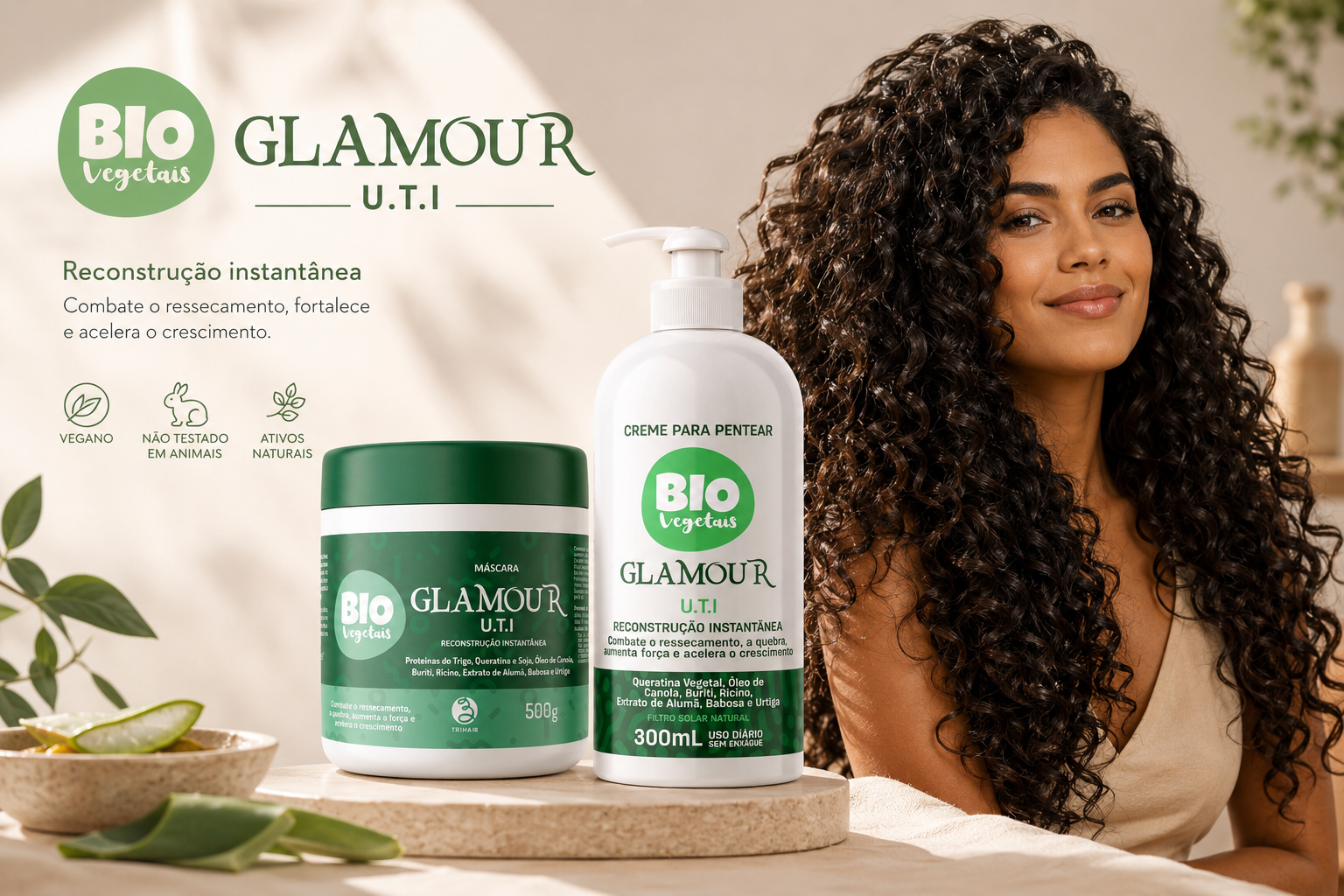 Glamour U.T.I Bio Vegetais — Reconstrução Intensiva para Cabelos Danificados