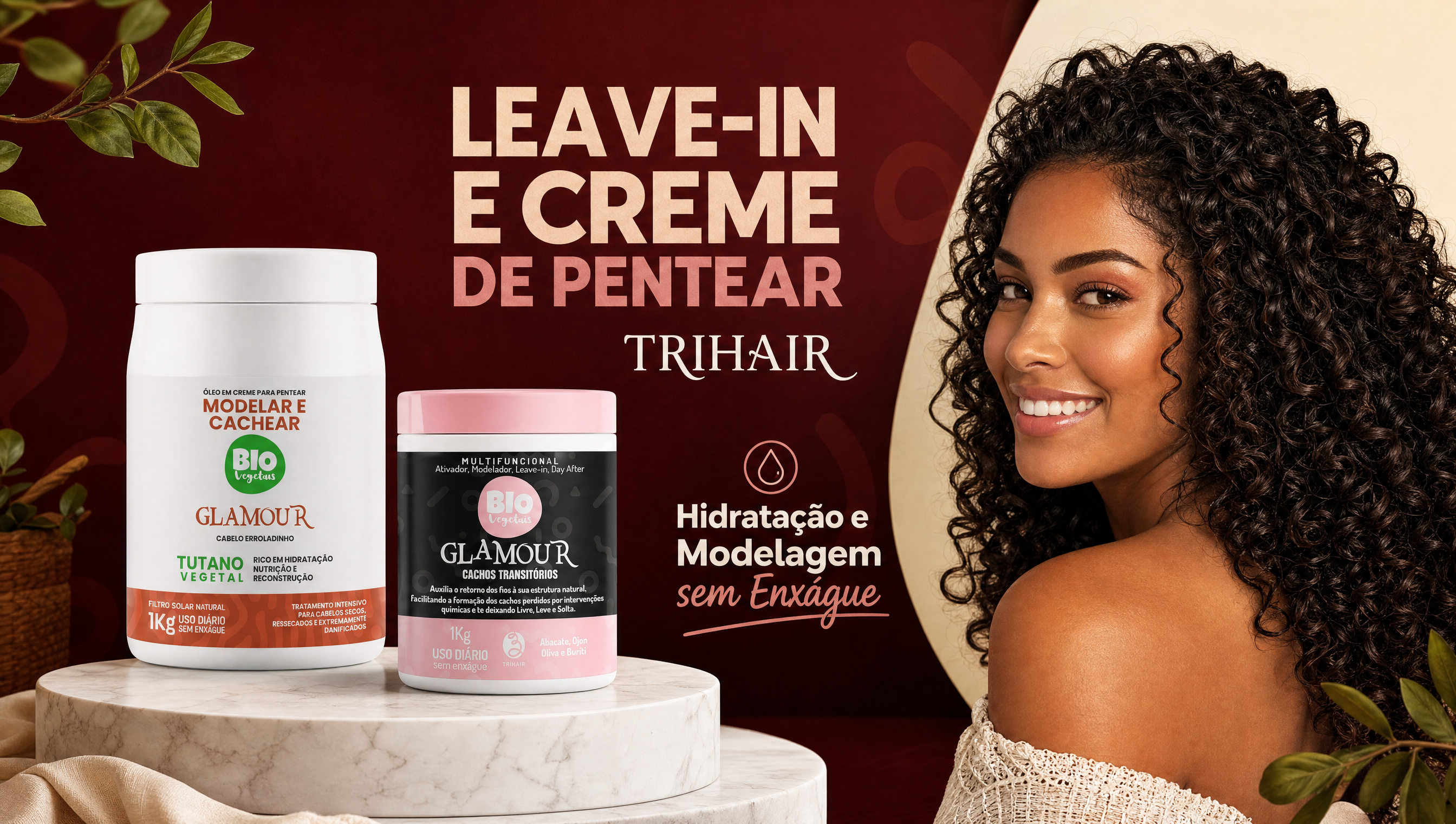 Leave-In & Creme de Pentear Trihair — Hidratação e Modelagem sem Enxágue