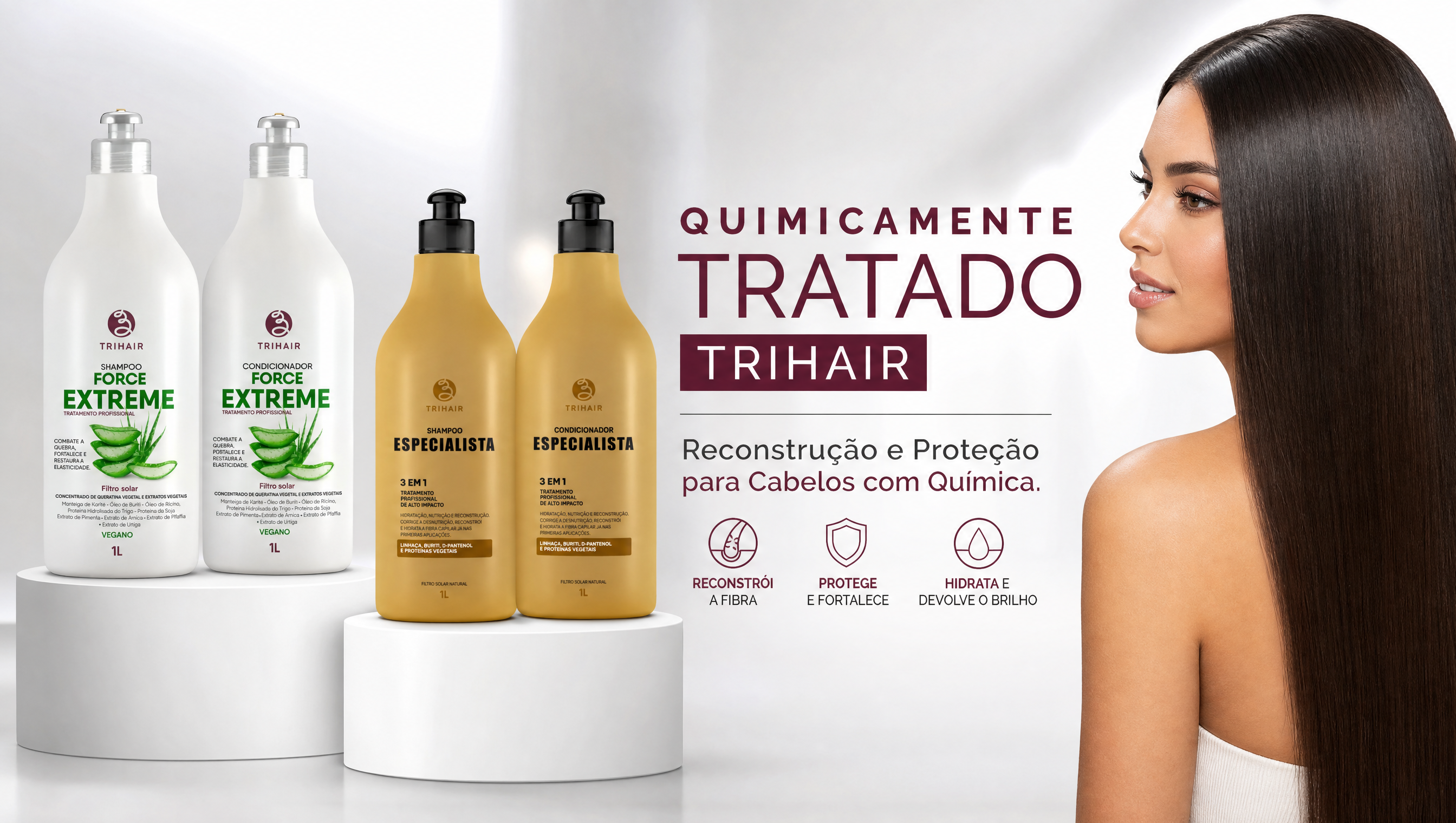 Quimicamente Tratado Trihair — Reconstrução e Proteção para Cabelos com Química