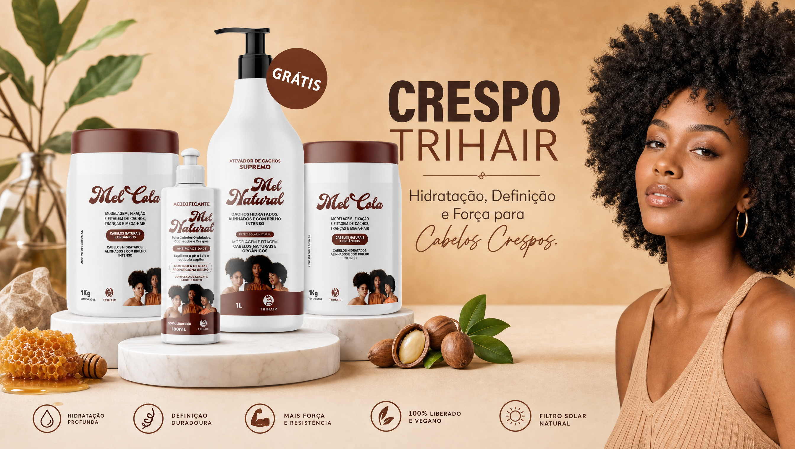 Crespo Trihair — Hidratação, Definição e Força para Cabelos Crespos