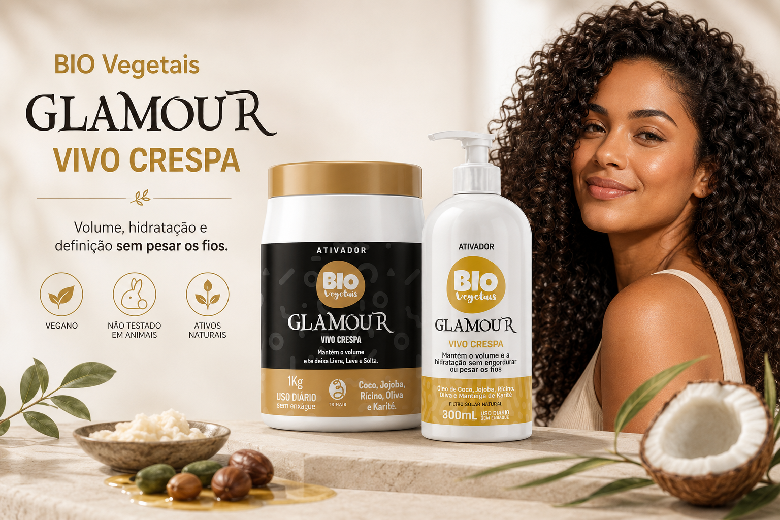 Glamour Vivo Crespa Bio Vegetais — Ativação, Definição e Hidratação para Crespos