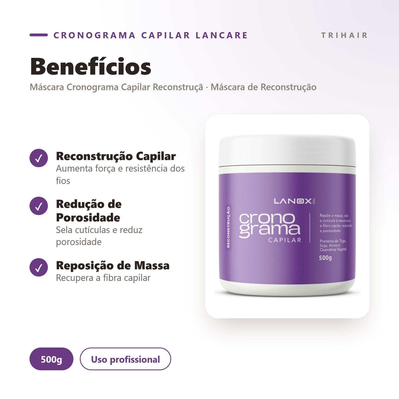 Máscara Cronograma Reconstrução Lanox 500g | Trihair – Trihair