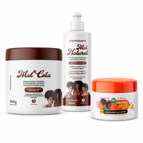 Mel Cola Trihair 500g + Cachos de Mel 250g + Acidificante Mel Natural — Define e Sela