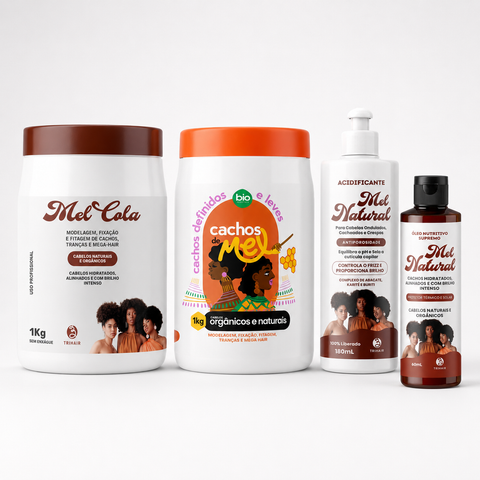 Mel Cola Trihair 1kg + Cachos de Mel 1kg + Acidificante + Óleo Mel Natural — Ritual Completo do Mel