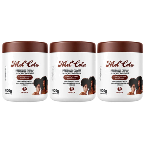 Kit 3 Mel Cola Trihair 500g - Gel Modelador Vegano para Cachos