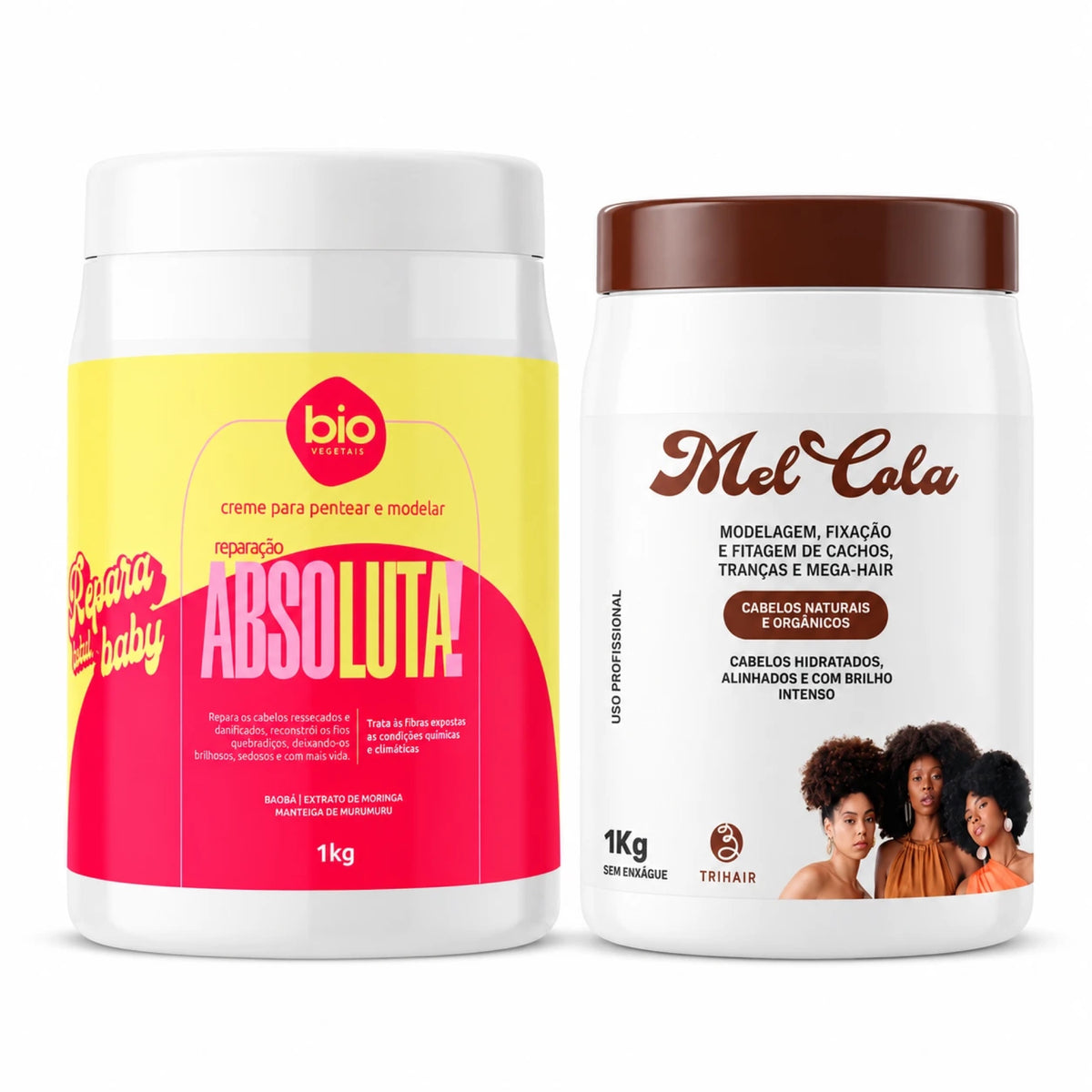 Mel Cola Trihair 1kg + Creme de Pentear Reparação Absoluta Bio Vegetais 1kg