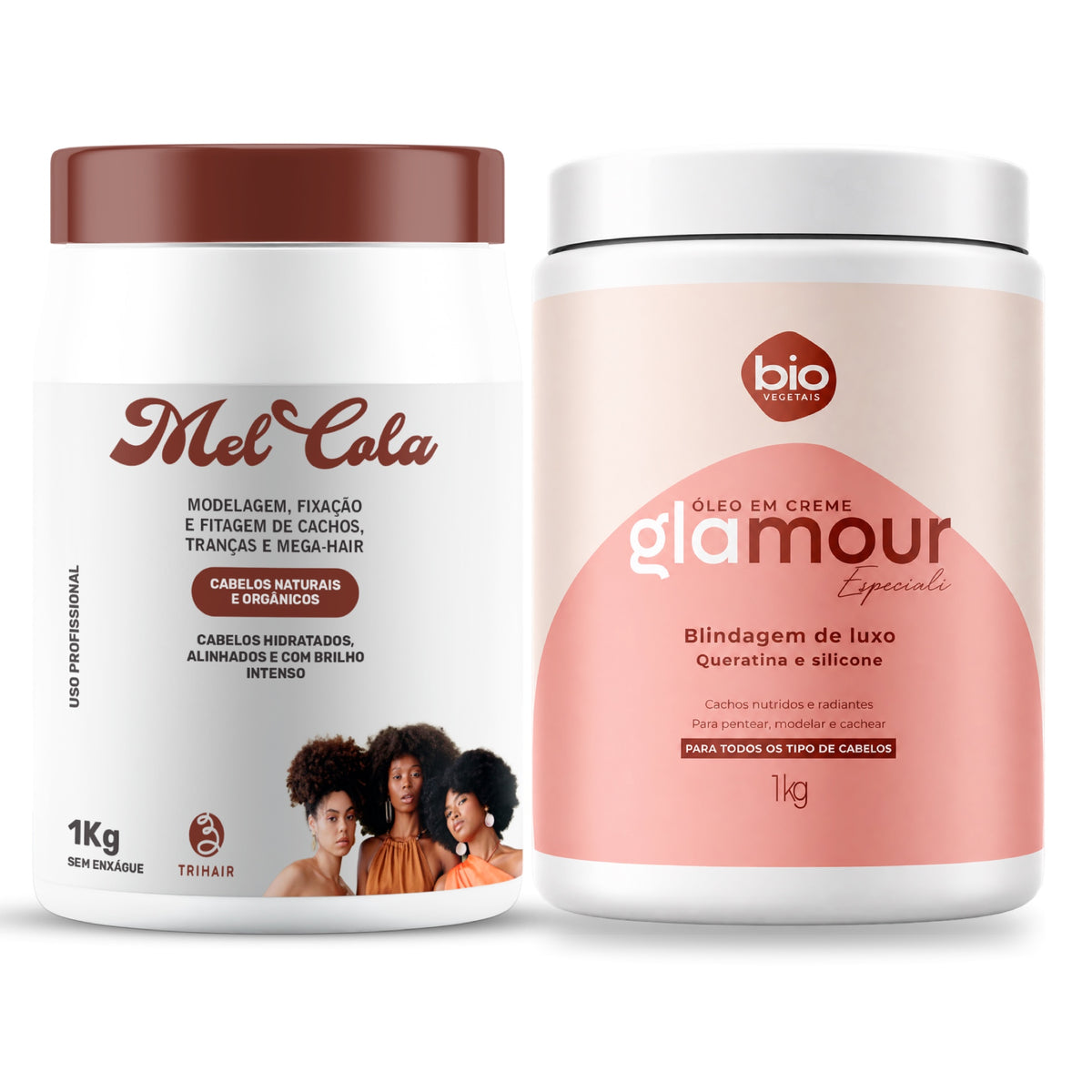 Combo Mel Cola Trihair 1kg + Óleo em Creme Glamour Especiali Queratina e Silicone Bio Vegetais 1kg