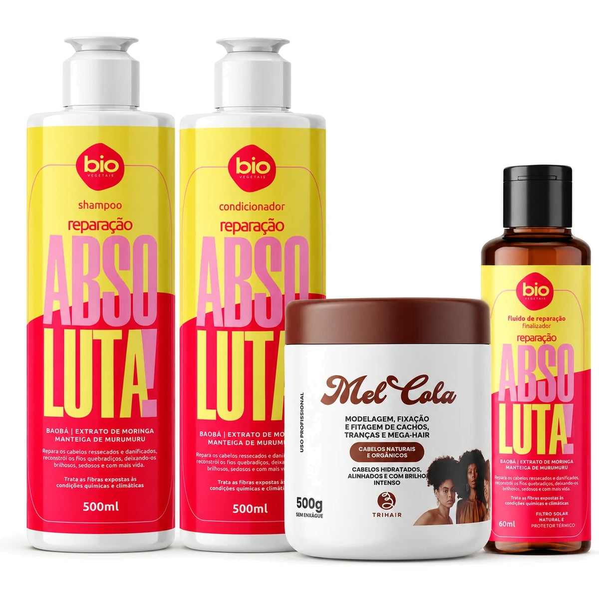 Kit Reparação Absoluta + Mel Cola - Shampoo 500ml + Condicionador 500ml + Mel Cola 500g + Fluido 60ml