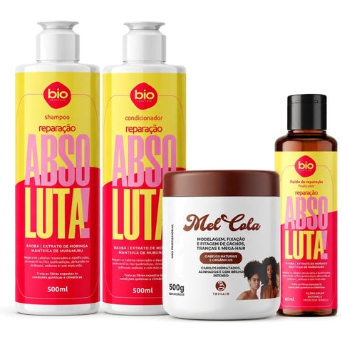 Kit Reparação Absoluta + Mel Cola - Shampoo 500ml + Condicionador 500ml + Mel Cola 500g + Fluido 60ml