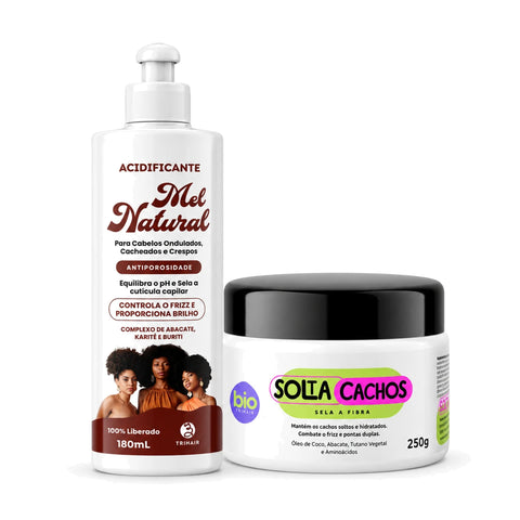 Kit BTX Solta Cachos Bio Vegetais 250g + Acidificante Mel Natural Trihair 180ml