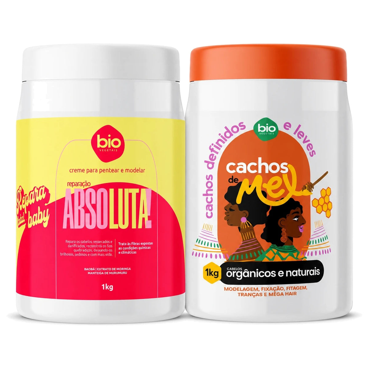 Kit Cachos de Mel 1kg + Creme de Pentear Reparação Absoluta 1kg - Bio Vegetais