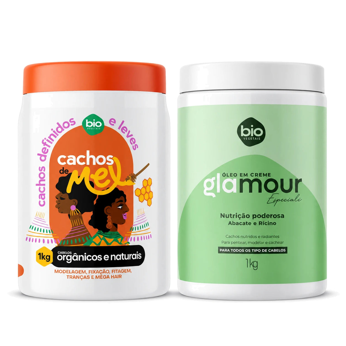 Kit Cachos de Mel 1kg + Óleo em Creme Glamour Especiali Nutrição Poderosa 1kg - Bio Vegetais