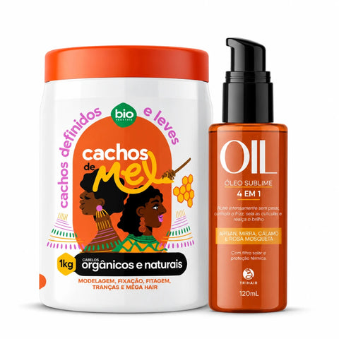 Kit Cachos de Mel 1kg + Óleo Sublime 4 em 1 Trihair 120ml - Bio Vegetais e Trihair