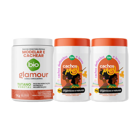 Kit Cachos de Mel em Dobro Bio Vegetais 2 x 1kg + Óleo em Creme Tutano Glamour 1kg