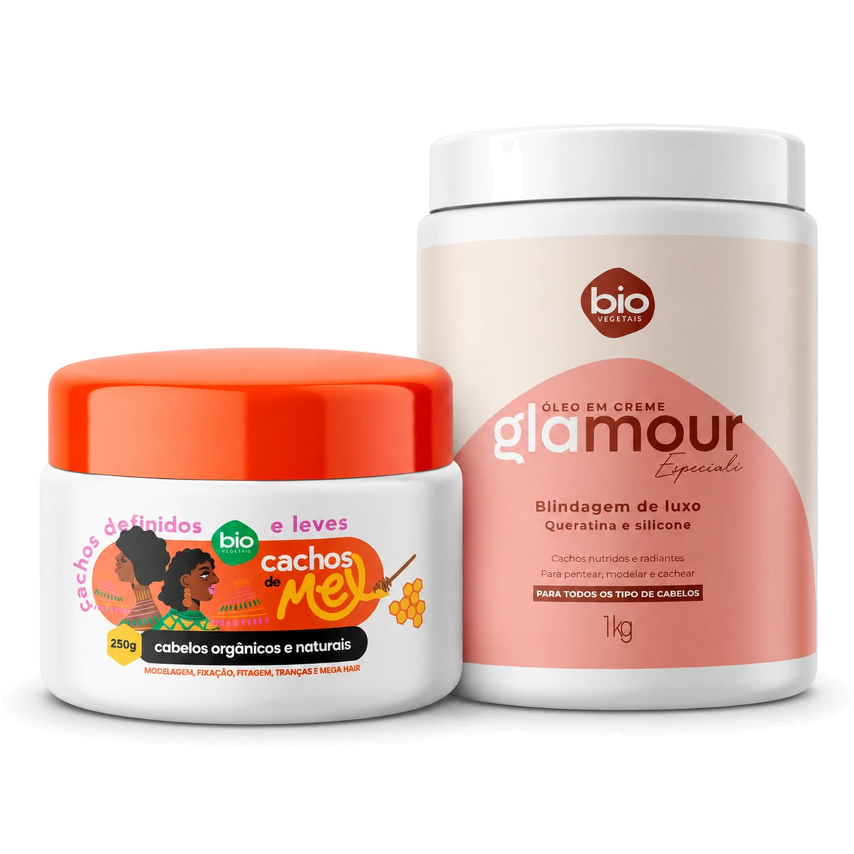 Kit Cachos de Mel 250g + Óleo em Creme Glamour Especiali Blindagem de Luxo 1kg - Bio Vegetais