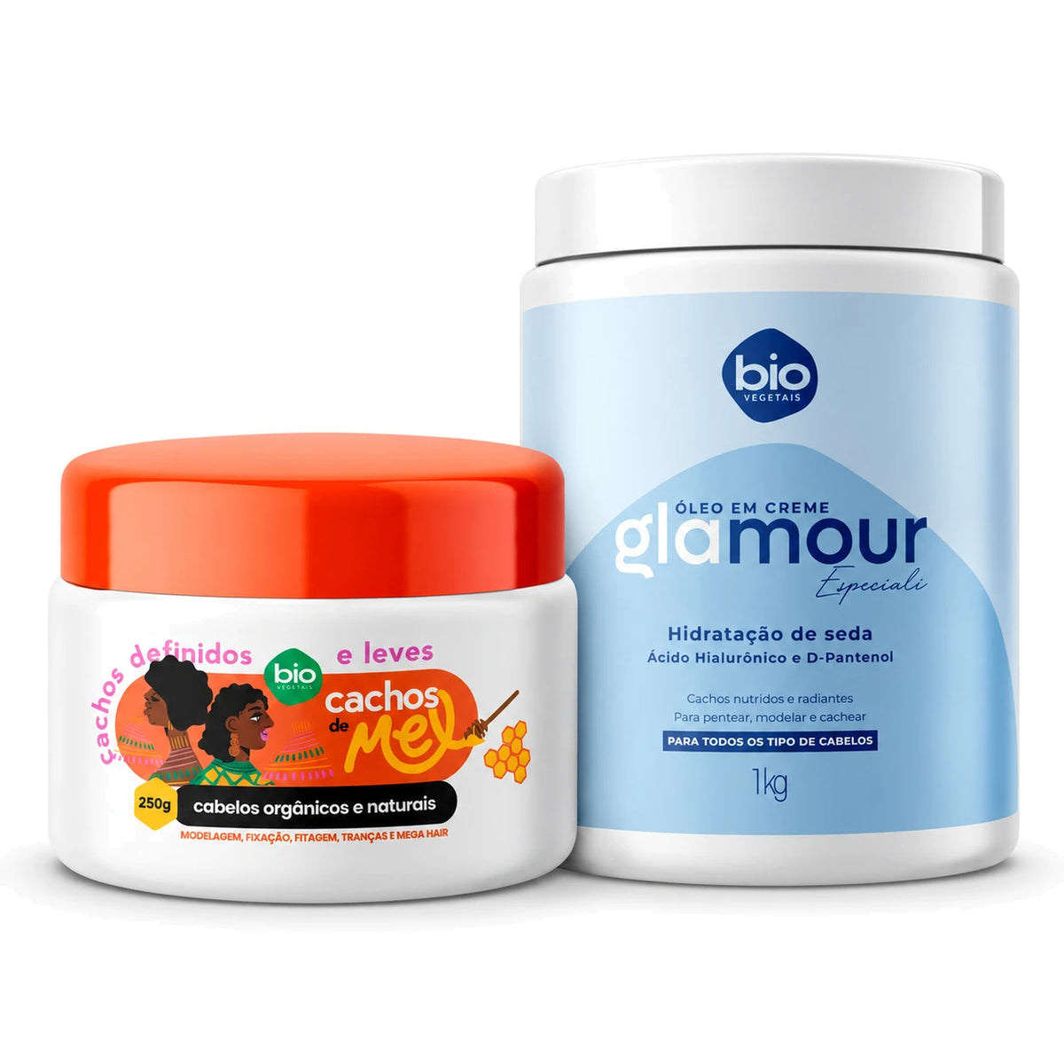 Kit Cachos de Mel 250g + Óleo em Creme Glamour Especiali Hidratação de Seda 1kg - Bio Vegetais
