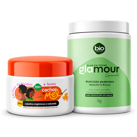 Kit Cachos de Mel 250g + Óleo em Creme Glamour Especiali Nutrição Poderosa 1kg - Bio Vegetais