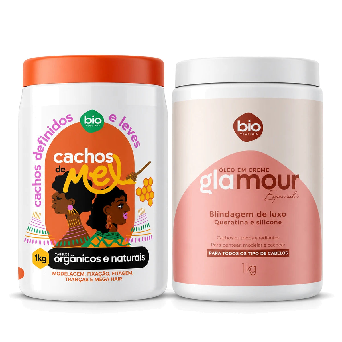 Kit Cachos de Mel 1kg + Óleo em Creme Glamour Especiali Blindagem de Luxo 1kg - Bio Vegetais