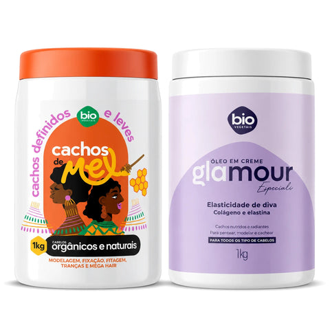 Kit Cachos de Mel 1kg + Óleo em Creme Glamour Especiali Elasticidade de Diva 1kg - Bio Vegetais