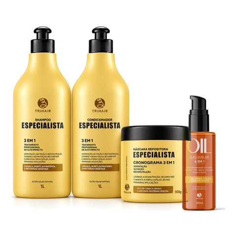 Kit Especialista Trihair - Shampoo 1L + Condicionador 1L + Máscara Repositora 500g + Óleo Sublime 4 em 1 120ml