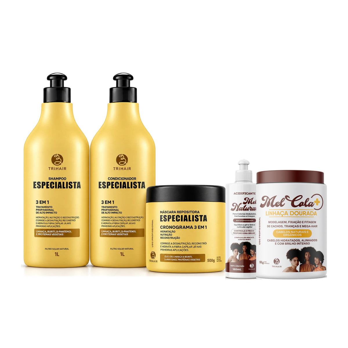 Kit Especialista Trihair + Mel Cola Linhaça Dourada 1kg + Acidificante Mel Natural 180ml