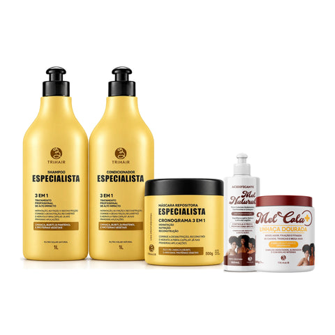 Kit Especialista Trihair + Mel Cola Linhaça Dourada 500g + Acidificante Mel Natural 180ml