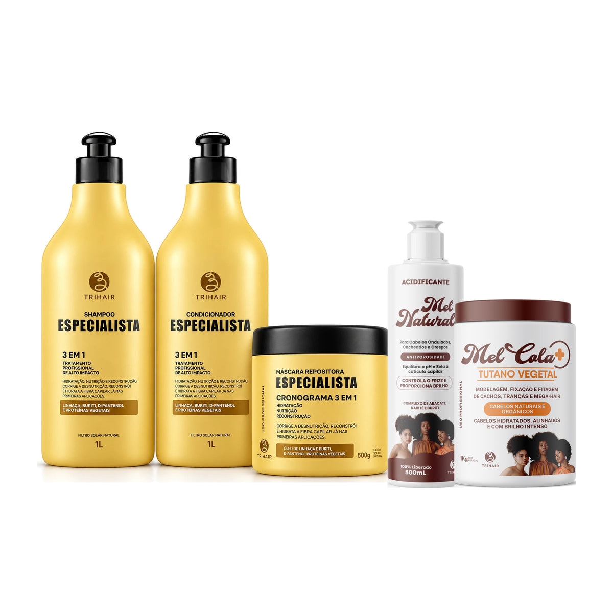Kit Especialista Trihair + Mel Cola Tutano Vegetal 1kg + Acidificante Mel Natural 500ml