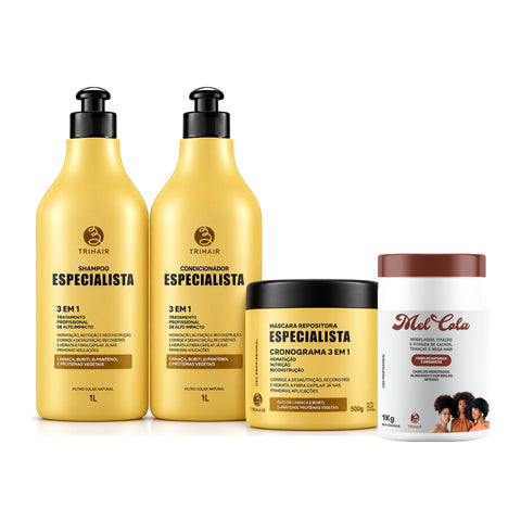 Kit Especialista Trihair + Mel Cola 1kg - Shampoo 1L, Condicionador 1L e Máscara 500g