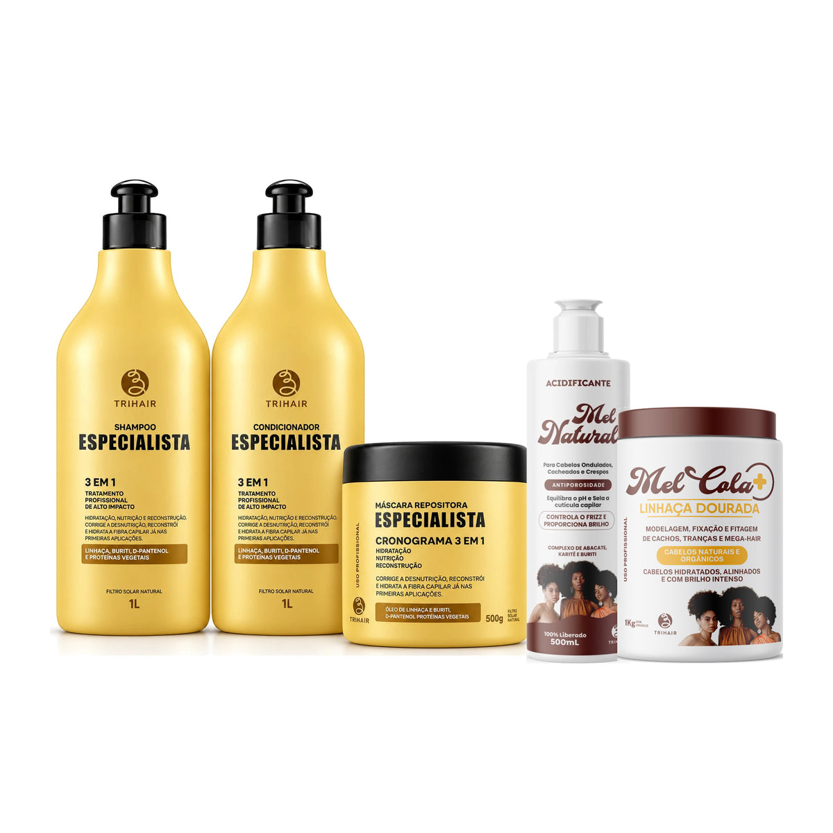 Kit Especialista Trihair + Mel Cola Linhaça Dourada 1kg + Acidificante Mel Natural 500ml