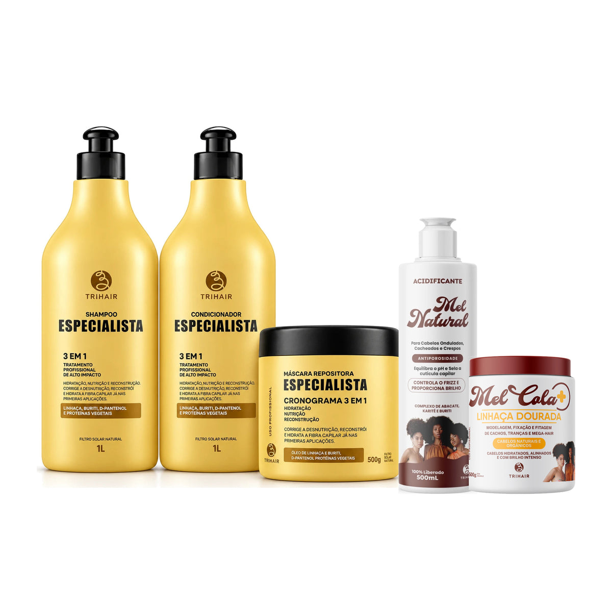 Kit Especialista Trihair + Mel Cola Linhaça Dourada 500g + Acidificante Mel Natural 500ml