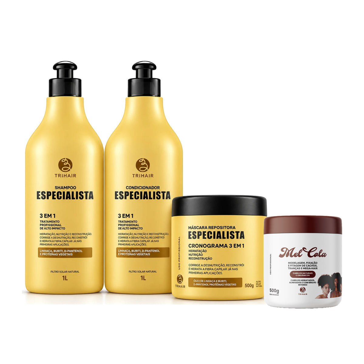 Kit Especialista Trihair + Mel Cola 500g - Shampoo 1L, Condicionador 1L e Máscara 500g