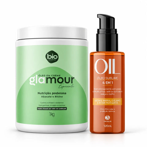 Kit Óleo em Creme Glamour Especiali Nutrição Poderosa 1kg + Óleo Sublime 4 em 1 Trihair 120ml - Bio Vegetais e Trihair