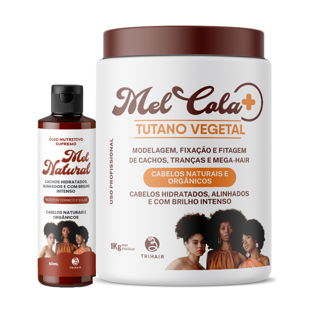 Kit Mel Cola Tutano Vegetal Trihair 1kg + Óleo Nutritivo Supremo Mel Natural 60ml - Define e Nutre