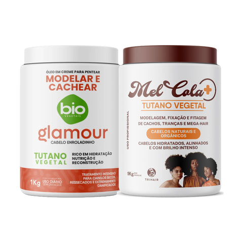 Kit Modelagem em Dobro Tutano - Mel Cola Tutano Vegetal Trihair 1kg + Óleo em Creme Tutano Glamour 1kg