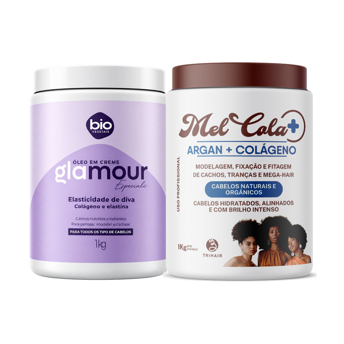 Kit Dupla do Colágeno - Mel Cola Argan + Colágeno Trihair 1kg + Óleo em Creme Especiali Colágeno e Elastina 1kg