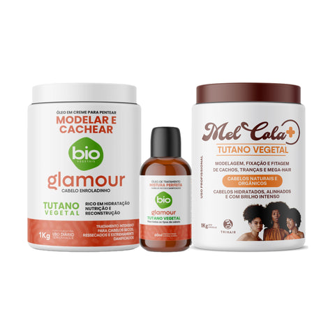 Kit Tutano Total - Mel Cola Tutano Vegetal Trihair 1kg + Óleo em Creme Tutano 1kg + Óleo de Tratamento Tutano 60ml