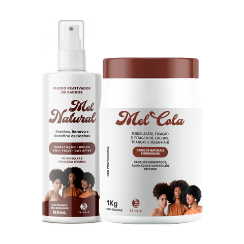 Kit Day After - Mel Cola Trihair 1kg + Fluido Reativador de Cachos Mel Natural 180ml