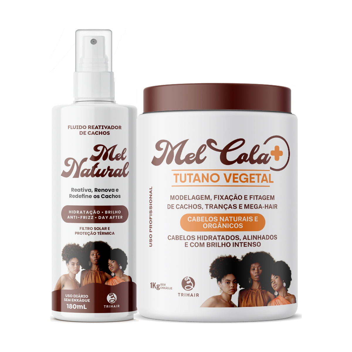 Kit Day After - Mel Cola Tutano Vegetal Trihair 1kg + Fluido Reativador de Cachos Mel Natural 180ml