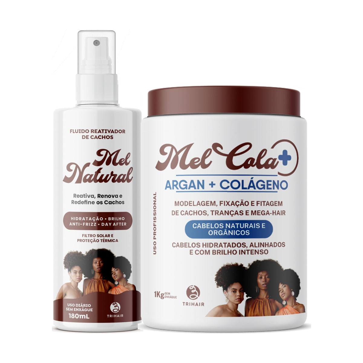 Kit Day After - Mel Cola Argan + Colágeno Trihair 1kg + Fluido Reativador de Cachos Mel Natural 180ml