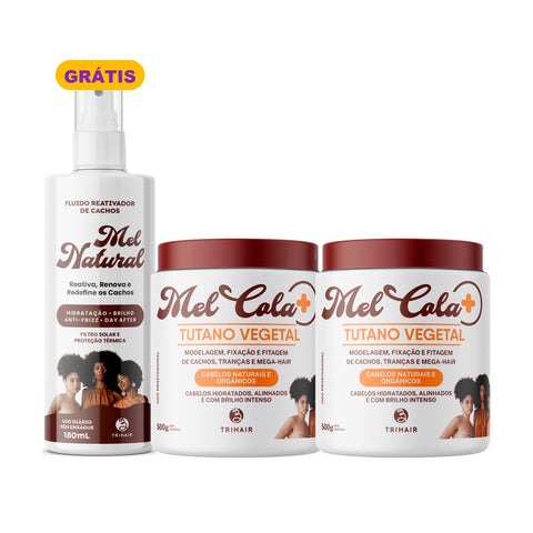 Kit 2 Mel Cola Tutano Vegetal Trihair 500g + Fluido Reativador Mel Natural 180ml Grátis