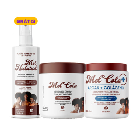 Kit Clássico + Novo - Mel Cola Trihair 500g + Mel Cola Argan + Colágeno 500g + Fluido Reativador 180ml Grátis
