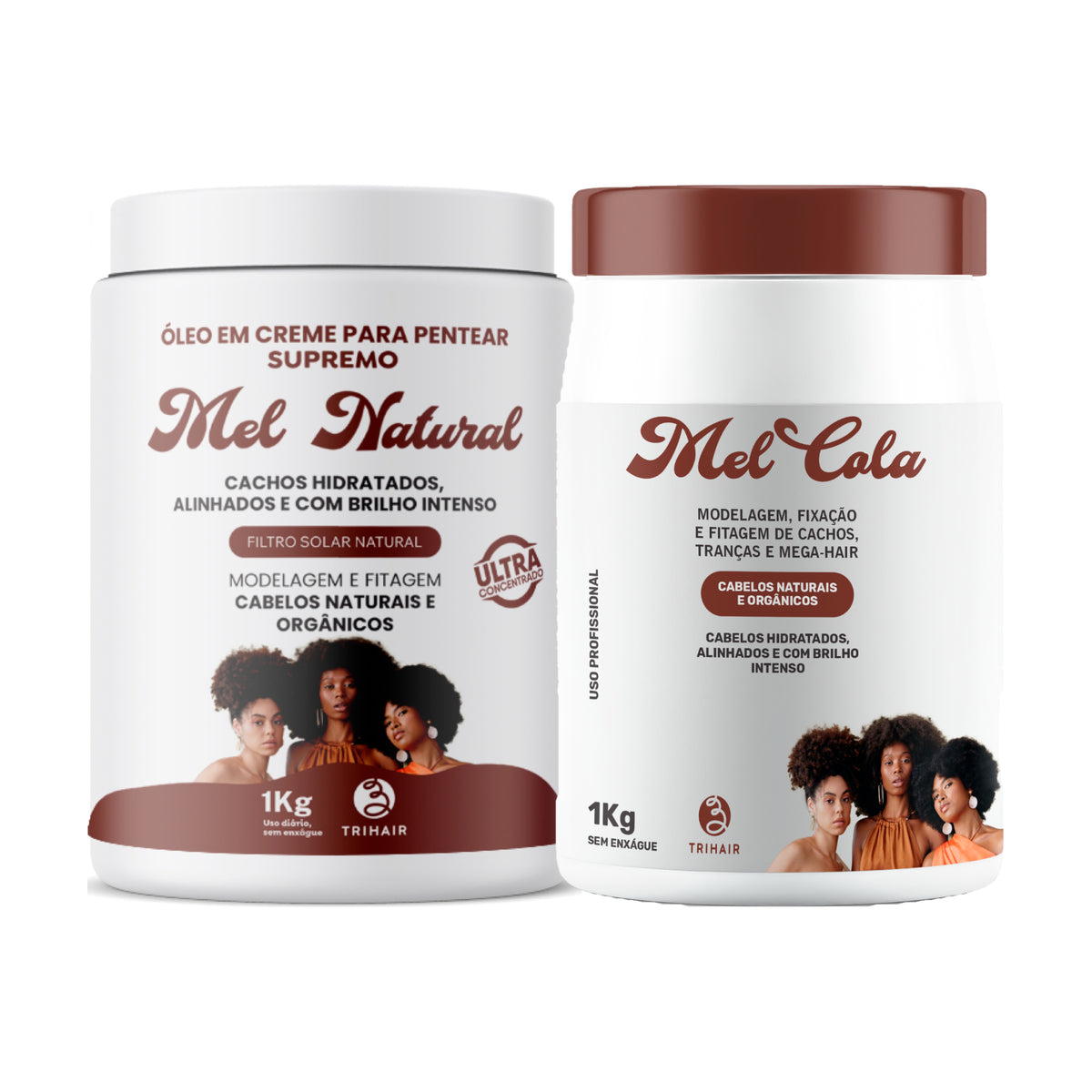 Kit Pentear e Finalizar - Mel Cola Trihair 1kg + Óleo em Creme Mel Natural 1kg